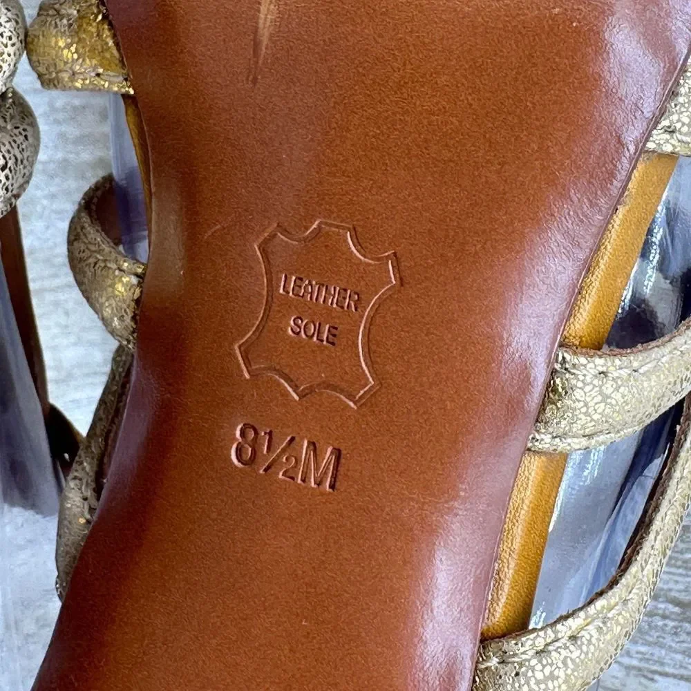 Tory‎ Burch Charlene Gold Ankle Strap Gladiator High Heels Sandals 8.5 Pumps